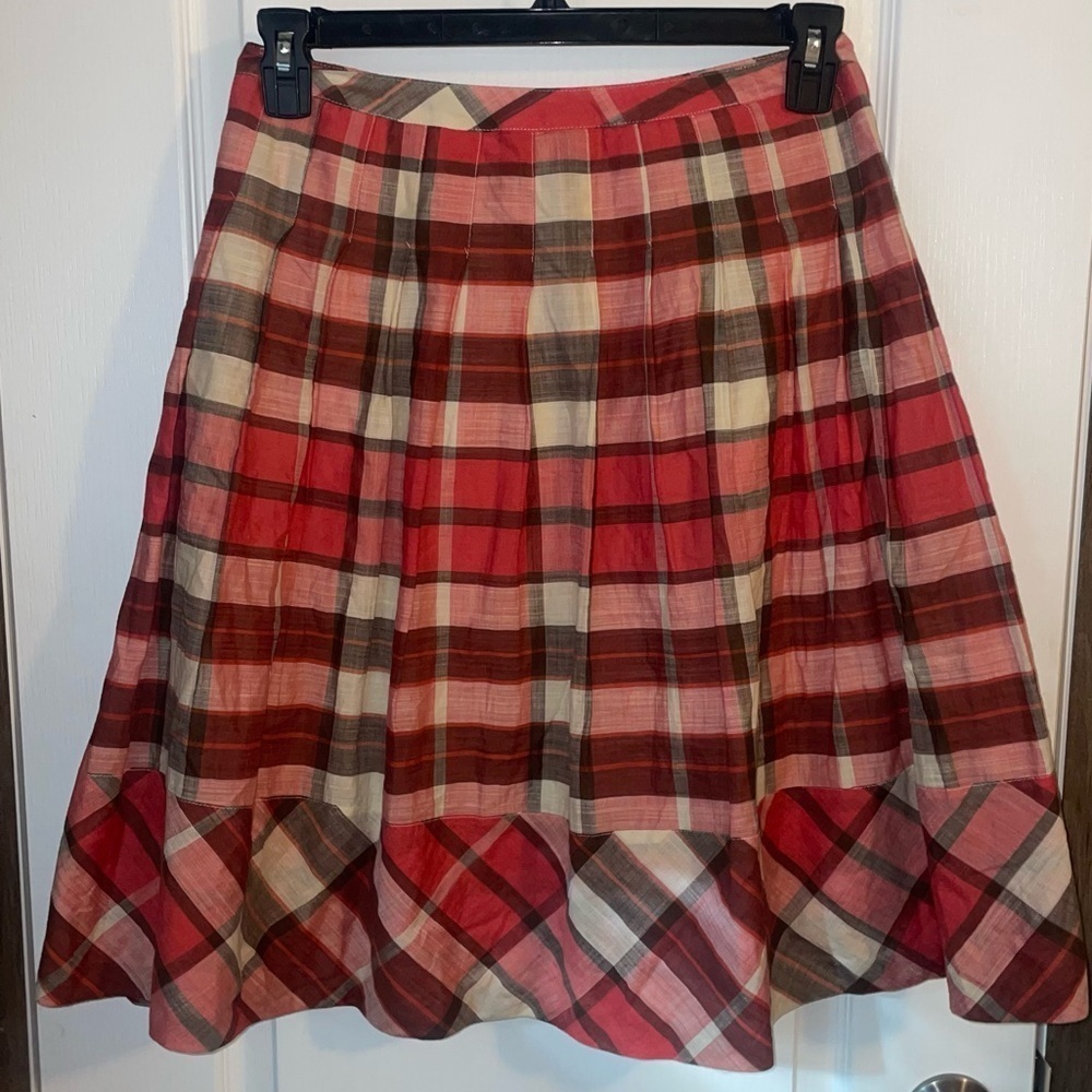 Talbots Ivory Brown Sienna Plaid Aline Skirt Size 8 Petite - Picture 2 of 5